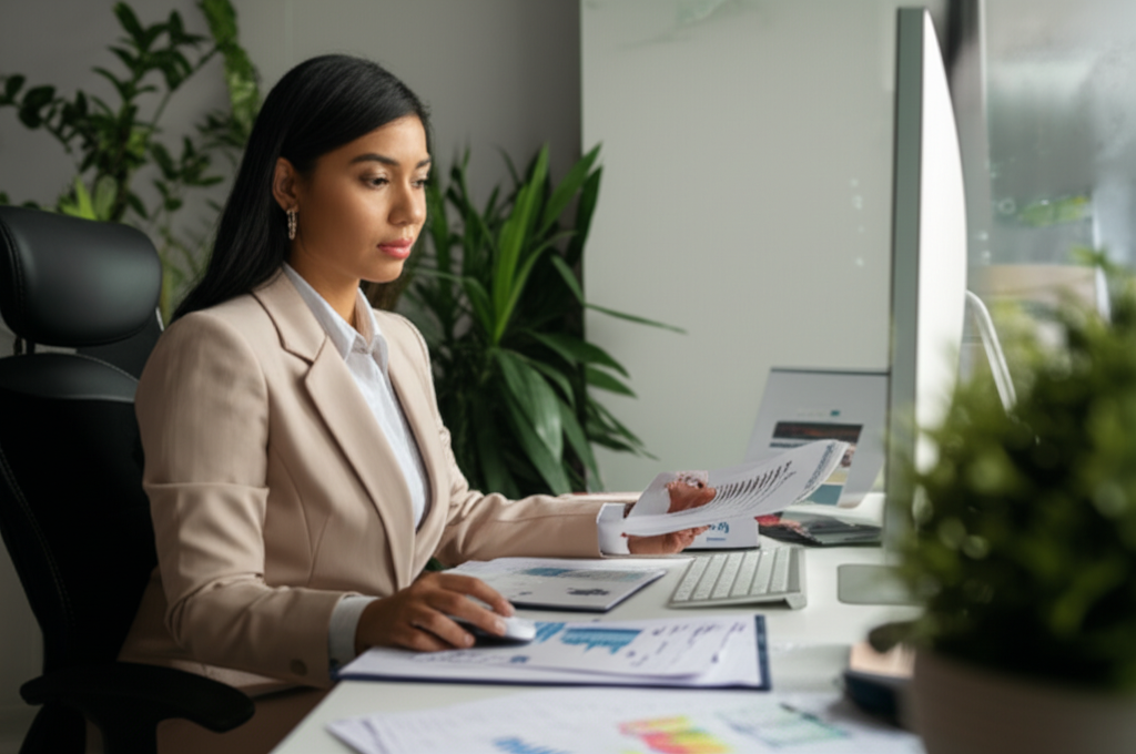 Profesional revisando reportes financieros